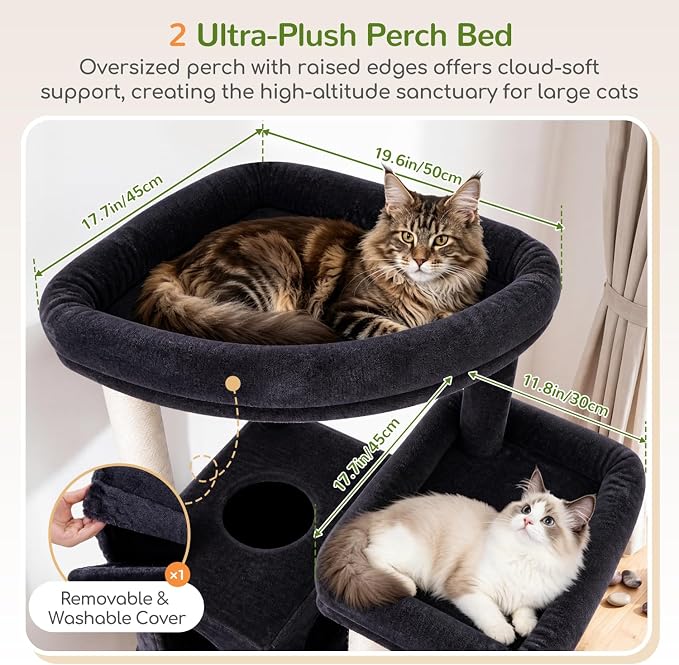 Globlazer 77in Cat Tree Tower for Indoor Cats Large Adult, F77, Dark Grey | Heavy Duty Multi-level Climbing Tower with 6 Scratching Posts & Board, 2 Roomy Condos, 2 Padded Perches, 3 Sturdy Baskets