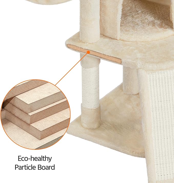 Topeakmart 42in Cat Tree Tower for Indoor Cats, Cat Condo with Perch & Hammock, Activity Center, Multi-Level Cat Furniture with Scratching Posts, Cat House, Beige