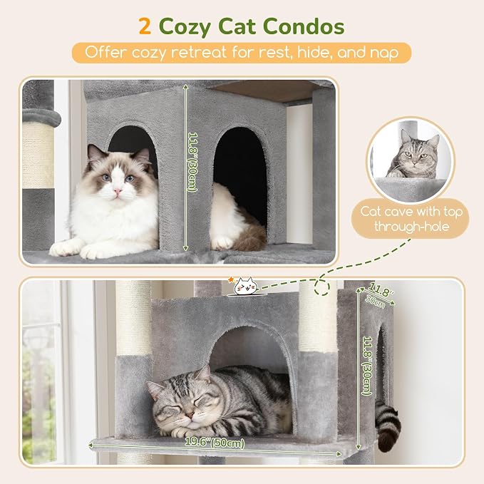 Globlazer 80in Extra Large Tall Corner Cat Tree Tower, S80G, Light Grey | Multi-Level Cat Condo for Multiple Indoor Cats Large Adult Kittens, Scratching Posts, Widened Perches, Adjustable Baskets