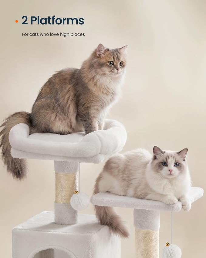 SONGMICS HOME Cat Tree for Indoor Cats, Multi-Level Cat Tower with Sisal Scratching Posts, Hammock and Condo, White