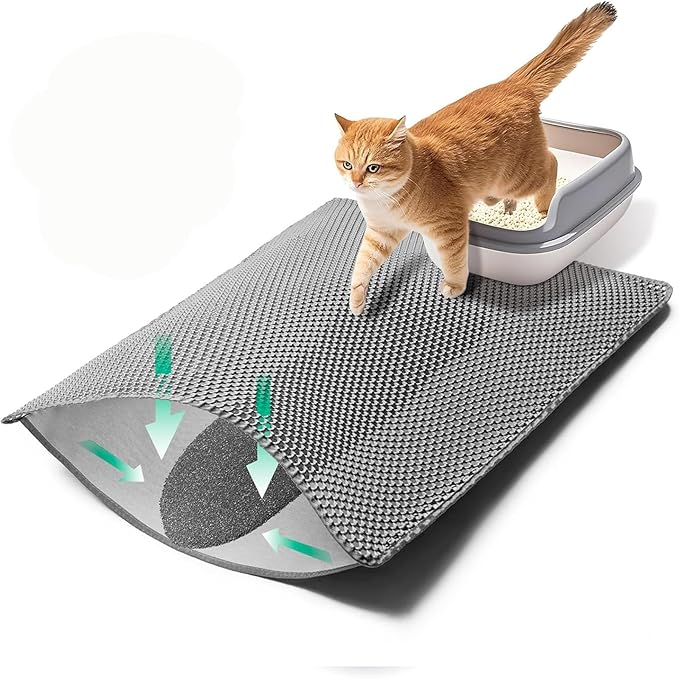 GRELY Cat Litter Mat,XL47''X 28'' Extra Large Litter Trapping Mat Kitty Rug | Kitty Litter Box Mat,Double Layer Cats Rug for Pet, Litterbox Mats for Floor,Waterproof Urine Proof,Non-Slip