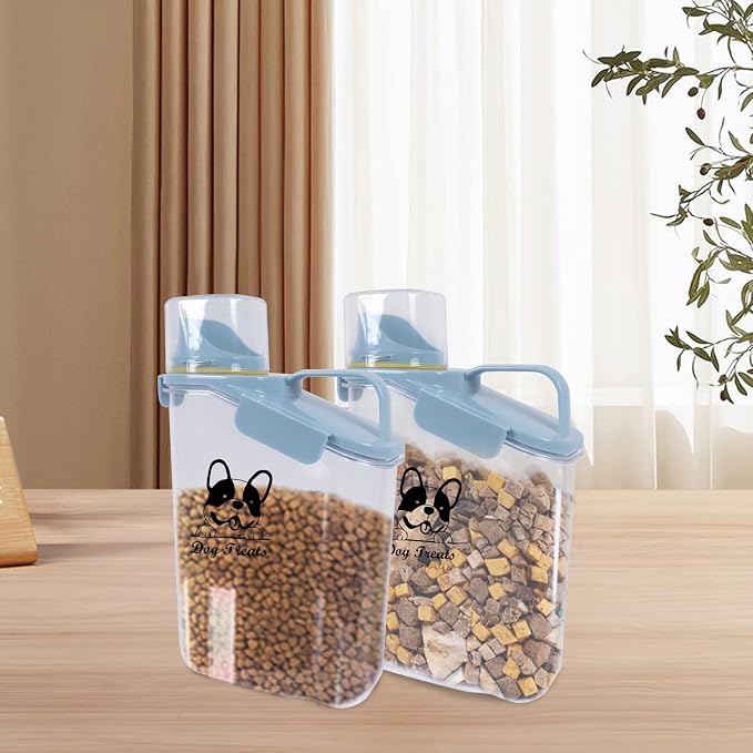 Dog Food Storage Container Airtight Portable Dog Food Container with Handled Lid and Pour Spout,Food Storage for Dog Dry Food Small Pet Food Container with Measuring Cup for Home, Travel,2.8L Blue