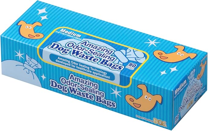 BOS Amazing Odor Sealing Dog Poop Bags - Durable and Unscented [Size: M, Color: Light Blue] (90 Count, Pack of 1) (90 Bags)