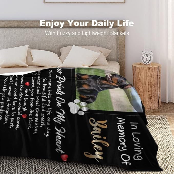Artsadd Custom Dog Memorial Blanket, 60x80 inches, Fleece, Quilt, Pet Memorial Blanket, Black