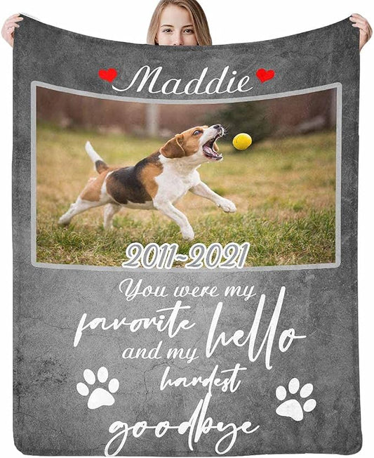 Custom Photo Blanket Best Memorial for Your Pets - Personalized Cozy Fleece Throws Blanket with Picture Upload for Dogs Cats Family Friends