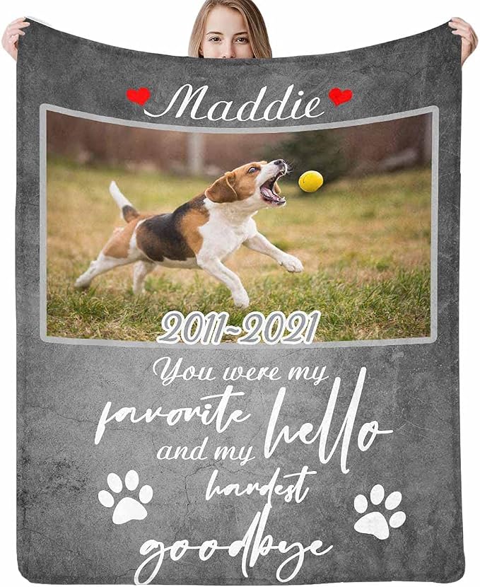 Custom Photo Blanket Best Memorial for Your Pets - Personalized Cozy Fleece Throws Blanket with Picture Upload for Dogs Cats Family Friends
