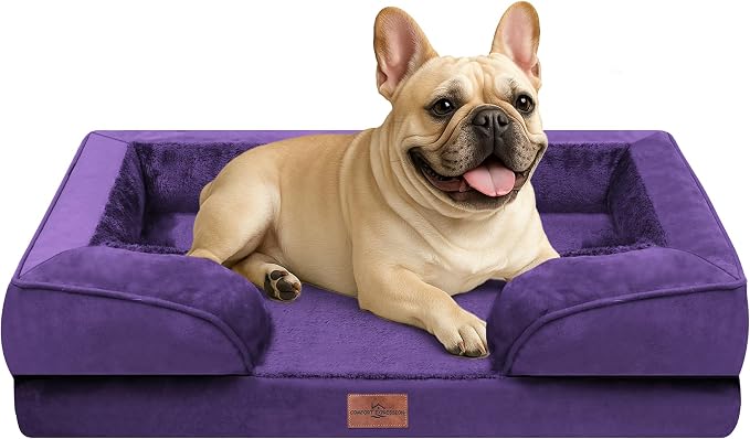 Comfort Expression Orthopedic Dog Bed for Medium Size Dog with Bolster | Waterproof Dog Couch Bed with Washable Cover & Non-Slip Bottom, Supportive Egg Crate Foam Medium Pet Bed, 30x20 Inch