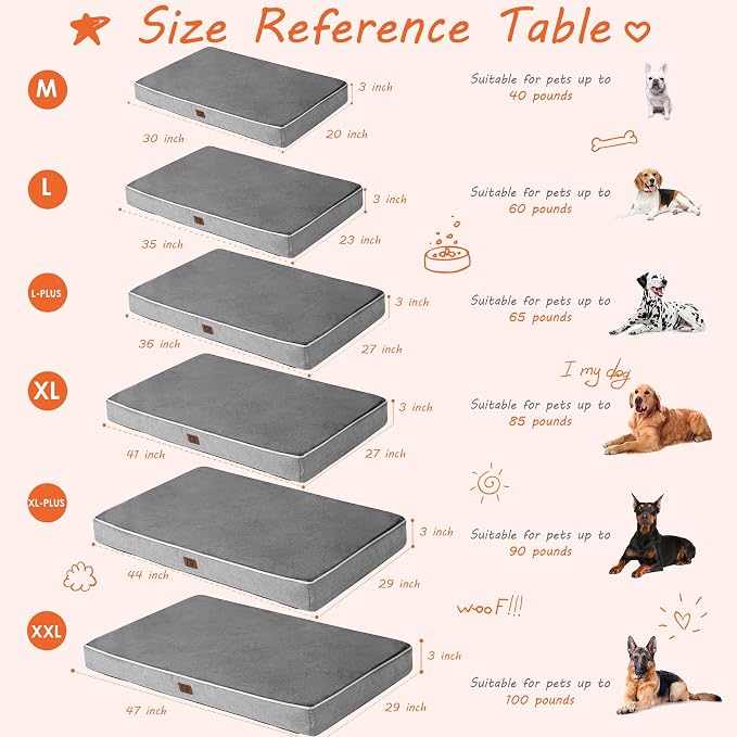 EHEYCIGA Large Washable Dog Crate Bed with Memory Foam, 35x23Inch, Grey | High Density Egg Crate Foam, Waterproof Liner, Removable Easy Clean Cover, Non-Slip Bottom, Fits Crate, Floor and Sofa