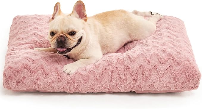 EHEYCIGA Washable Medium Dog Bed for Crate 29x21 Inch, Kennel Pad for Dogs Up to 35 lbs, Plush and Comfy Pet Sleeping Mat, Pink