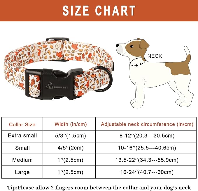 ARING PET Fall Dog Collars, Cute Autumn Maple Leaves Pet Collar with Quick Release Buckle for Puppy Small Medium Large Girl Boy Dogs-M