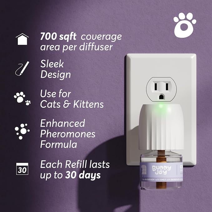 Cat Calming Diffuser Refills – Long-Lasting 30-Day Formula, Cat Pheromones Calming Diffuser for Stress Relief, Relaxation, and Anxiety Reduction, Easy to Use – (2 Diffusers + 2 Refills)
