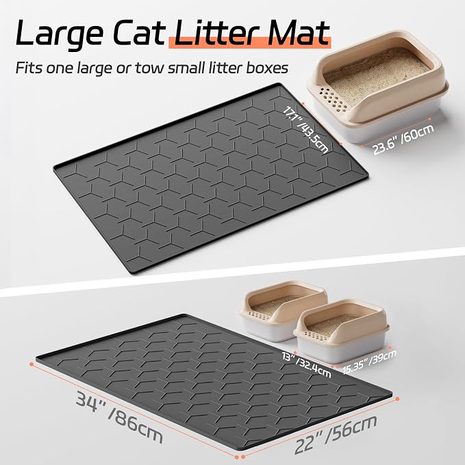 Bulkniu Silicone Cat Litter Mat, 22"x34", Raised Edge Waterproof, Black | Litter Trapping & Recycling, Easy to Clean, Non-Slip, Durable Safe & Odorless, Paw Friendly