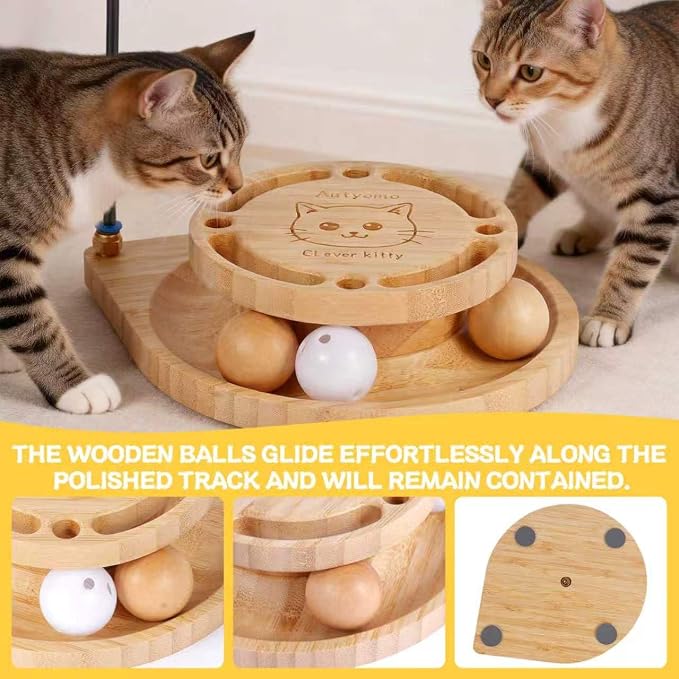 Cat Ball Track Toy, Interactive Cat Toy for Indoor Cats - Cat Wand & Track Ball, 15 Replacement Heads, Anti-Slip Base, Easy Assembly Cat Teaser for Kittens & Adult Cats