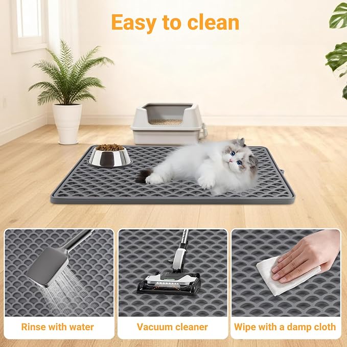 Premium Double-Layer Silicone Cat Litter Mat – Non-Slip, Waterproof & Easy-to-Clean Litter Trapping Mat for Cats, 18x12.5 Inch （Gray）