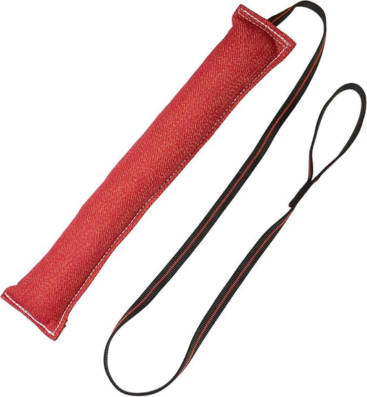 Redline K9 French Linen Dog Tug Toys (4 inch x 24 inch) Tug Toy with 5 Foot Handle (Red)