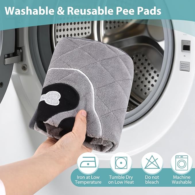 Reusable Pee Pad for Dogs 18"x24", Washable Dog Pee Pad with TPU Waterproof & Non-Slip Bottom, Thick Cotton Quilted Puppy Training Mat for Crate, Car, Floor, Grey