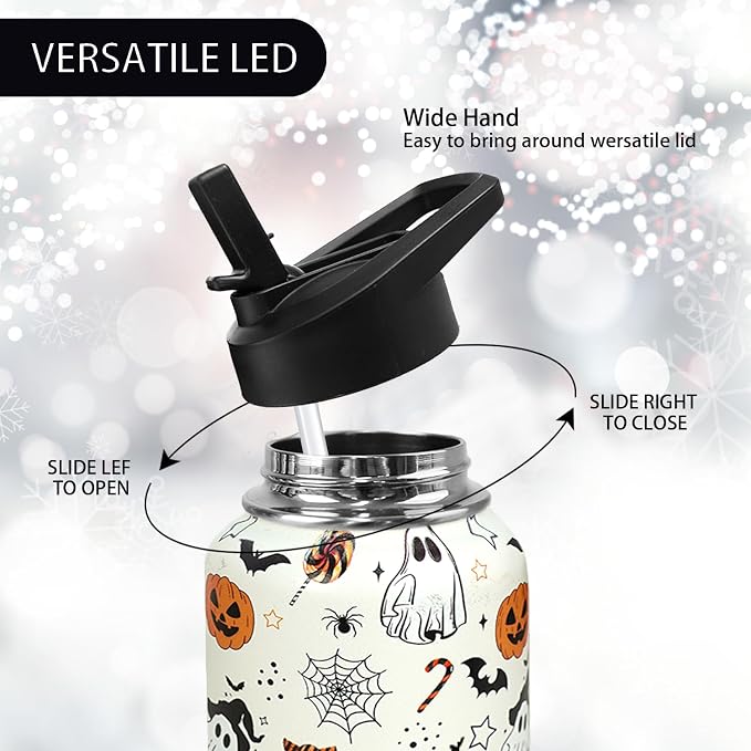 32oz Halloween Boo Pumpkin Insulated Aater Water Bottle with Straw Gym Hiking Sports Coffee Mug Cup Water Bottles,Halloween Gifts for Women,Halloween Decor Stuff Accessories