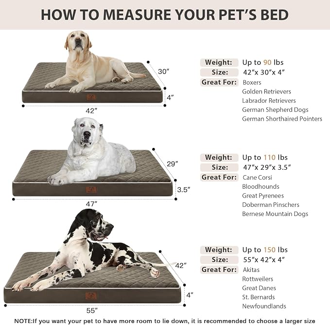 WNPETHOME Orthopedic Waterproof Extra Large Senior Dogs Bed for Comfy Sleep | XL Washable Ped Bed with Removable Cover, Multi-Needle Quilting XL Crate Bed for Large Sized Dog Relax, Dark Green 42x30 Inch