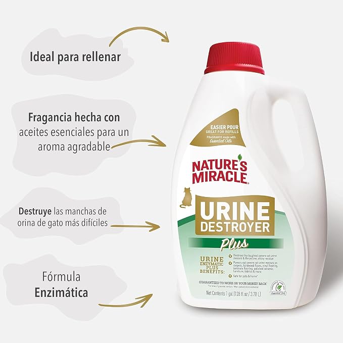 Nature's Miracle Cat Urine Destroyer Plus, Enzymatic Cleaner, 1 gal | Destroys the Toughest Cat Urine Stains, For Use on Multiple Surfaces, Safe For Pets and Home*, Fresh Scent