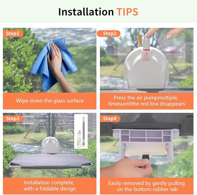 Cat Window Perch for Small Window,Cordless Cat Window Hammock,Cats Seat for Windowsill,Foldable Cat's Windows Bed for Large Cats with Suction Visualization Pwerful Suction Cups