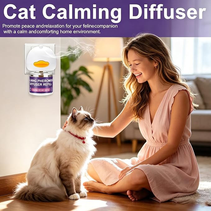 Cat Calming Diffuser Kit 1 Diffuser Plus 3 Refills 90-Day Support Cat Pheromone Diffuser for Feline Calming Urine Marking Excessive Meowing Scratching Odorless Formula for All Felines