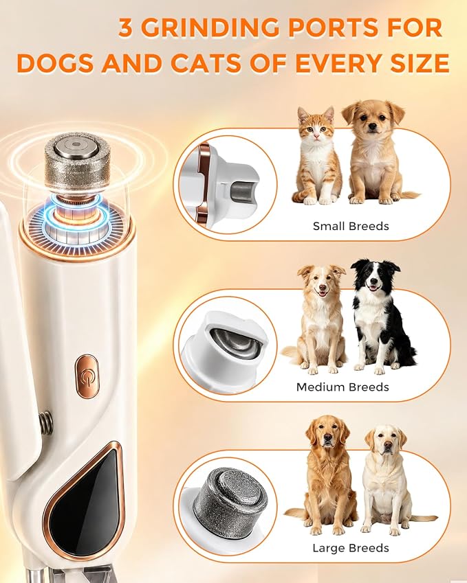 2-in-1 Cat Nail Clippers & Dog Grinder with Dual LED Lights (White) | 3 Speeds Nail Clippers, Quick Sensor, Safety Guard, Type-C Charging, Low Decibel Grinder for Small Medium Large Dogs & Cats