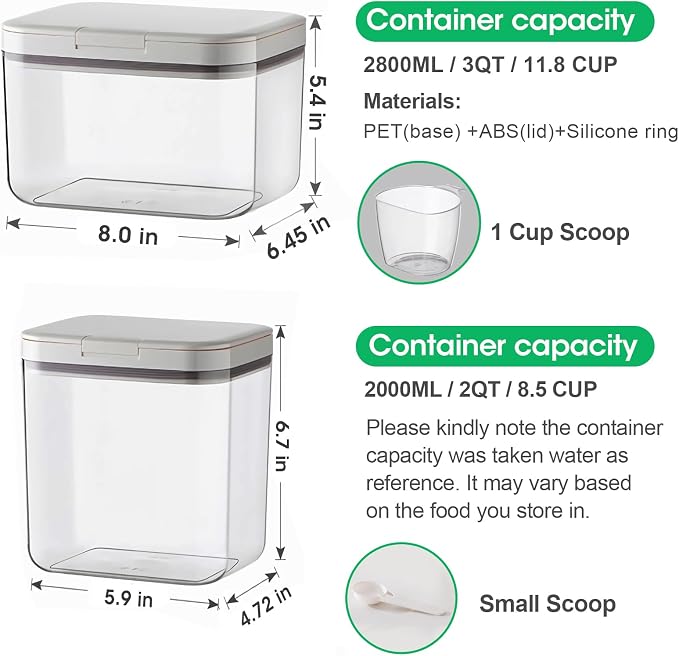 TBMax 2 Pack Large Dog Treat Container Bins 2 Qt + 3 Qt with One-Press Flip-up Lid, Airtight Pet Dog Cat Treat Jar for Countertop, Pet Biscuit Canister Cookie Holder