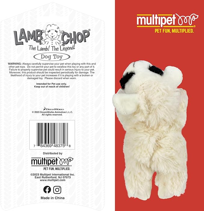Multipet Lamb Chop Dog Plush Toy-Squeaky Toy for All Dogs - Extra Soft Plush - Stuffed Animal Dog Toy for Cuddling & Playing - Cute Pet-Toy (6", Cream) (Pack of 2)