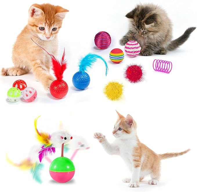 AILUKI 35PCS Cat Toys Variety Pack for Indoor Cats, Kitten Toys Set with Collapsible Cat Tunnel, Feather Wand, Plush Mice, Crinkle Balls & Interactive Cat Toys Bundle Storage Bag