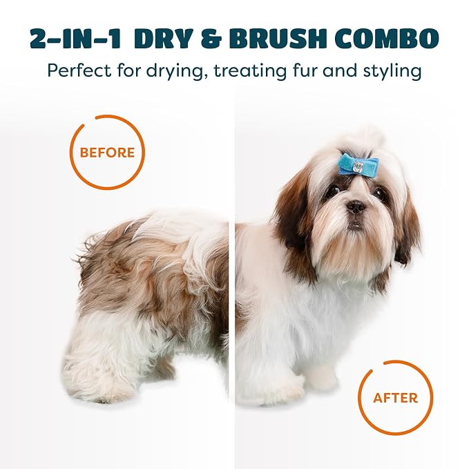 2-in-1 Dog Hair Dryer with Brush for Small Dogs and Cats, Pet Blow Dryer | Pet Grooming Dryer, Dry & Brush in One, 300 Watts, 75-85 dB, Adjustable Temperature, Overheat Protection, Portable