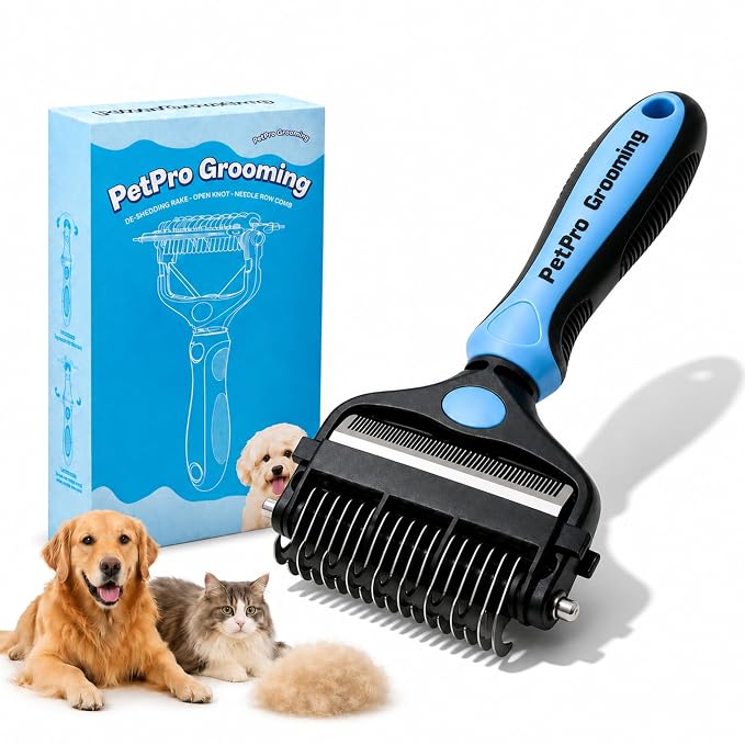 3-in-1 Dog Brush and Cat Brush-Deshedding & Dematting Tool | Replaces 3 tools to reduce grooming costs. Features retractable deshedding blade & dematting comb for dogs and cats.
