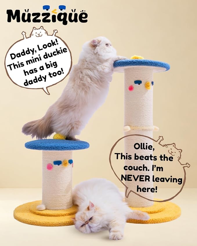 Cute Cat Scratching Post, 31 Inch Tall&Thicker Scratcher with Top Perch Bed | Large Sisal Rope Scratch Post, Full Strectch for Indoor&Adult Cats/Kitten, Heavy&fun Play Stand, Sturdy Climb Tree Furniture