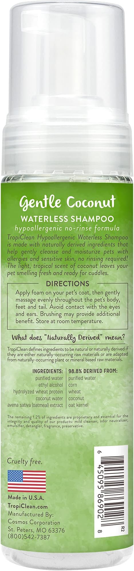 TropiClean No Rinse Hypoallergenic Waterless Dog Shampoo, 7.4oz