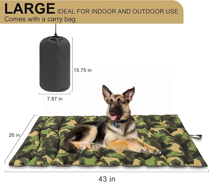 BINGPET Outdoor Travel Dog Bed for Large/Medium Dogs,Portable Waterproof Camping Mat with Carry Bag,Foldable Outside Bed,Machine Washable Indoor Pet Mat for Small,Medium and Large Dogs 26"x43"