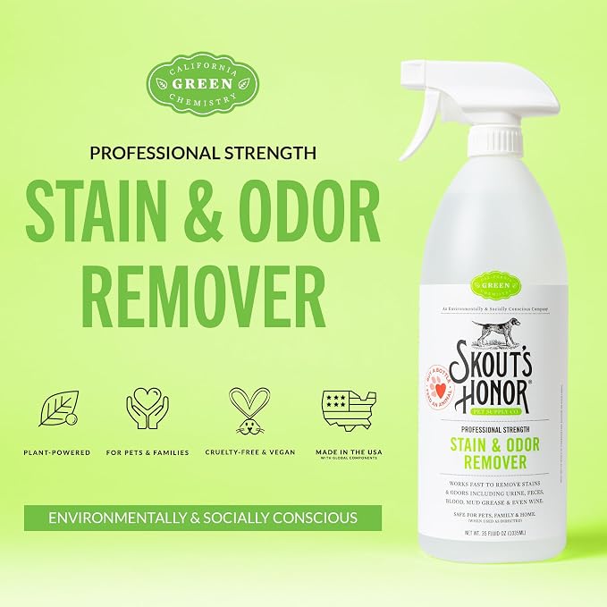 SKOUT'S HONOR Pet Stain and Odor Remover, 35 oz | Professional-Strength Home and Carpet Cleaner for Dog Urine, Poop, Mud, Sweat and Pet Messes, Plant-Powered BioKore Formula