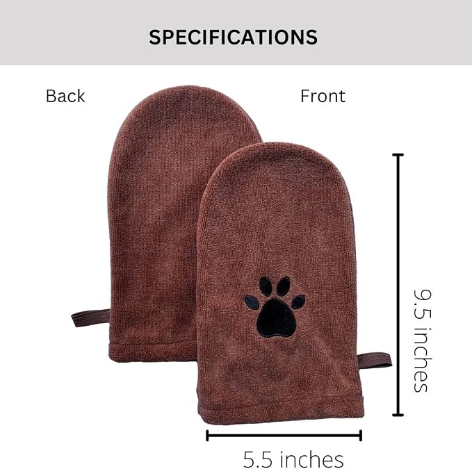 Penny & Niko Microfiber Pet Towel Mitts - Paw Cleaning and Drying Mitts/Gloves for Dogs and Cats (Brown, Standard - 2 Pack)
