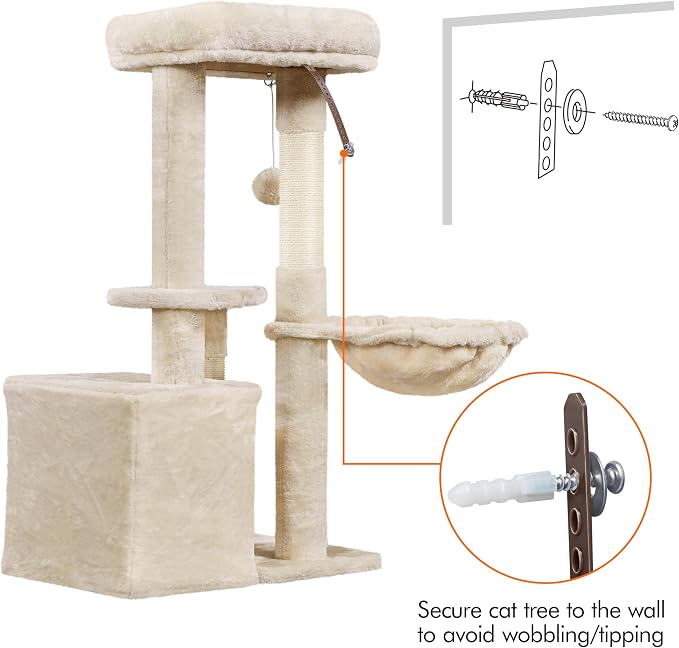 Topeakmart Multilevel Cat Tree Cat Scratching Posts Cat Houses and Condos with Condo & Nest & Platform & Basket for Indoor Cats and Kittens Play & Rest as Activity Center 33in