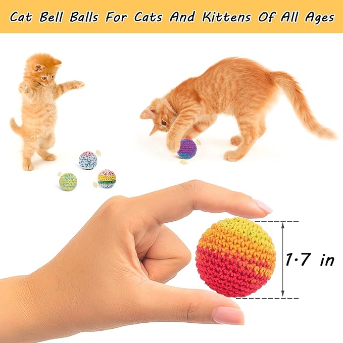 Retro Shaw Cat Toys Balls, Yarn Cat Ball with Bell Inside, Interactive Kitten Toys for Indoor Bored Cats, Handmade Crochet Kitty Ball 6 Pack