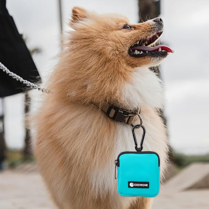 Dog Treat Pouch Pocket Sized Pet Puppy Training Pouch for Dog Training Behavior Aids, Waterproof Nylon Fabric Dog Poop Bag Holder, Hands Free Dog Walking Bag with Metal Carabiner(Lake Green)