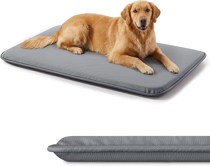 Waterproof Cooling Dog Crate Pad for Large Dogs Indoor Outdoor | 47×29" Dual‑Sided Washable Dog Bed for Crate, Foam Kennel Sleeping Mat Wipeable, Grey
