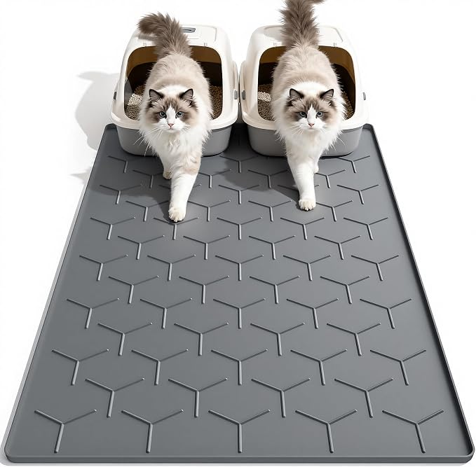 Silicone Cat Litter Mat Large 40" X 28", Easy to Clean, Dark Gray | Large Size Waterproof Silicone Mat with Raised Edges, Catch Litter, Protect Floor from Urine, Multi-Use for Dog/Sink/Kitchen