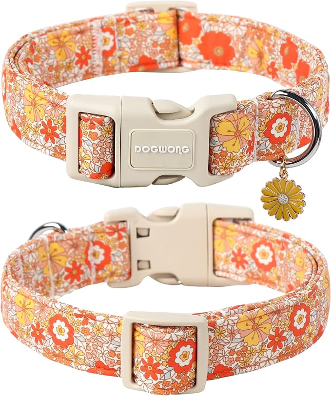 DOGWONG Fall Flower Dog Collar- Cute Flower Dog Collars Adjustable Floral Dog Collar for Girl Female Small Medium Large Dogs M