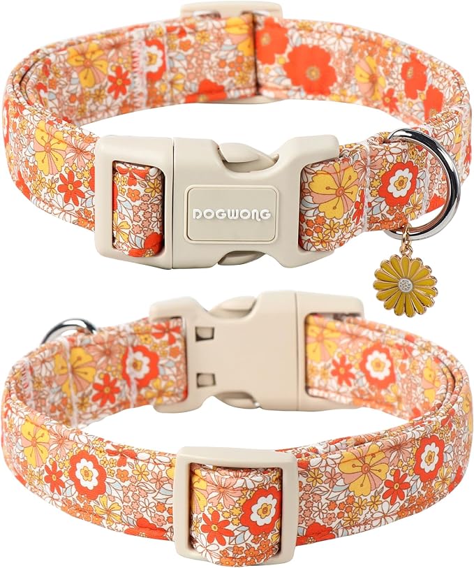 DOGWONG Fall Flower Dog Collar- Cute Flower Dog Collars Adjustable Floral Dog Collar for Girl Female Small Medium Large Dogs S