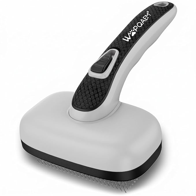 Self Cleaning Slicker Brush for Dog and Cat Shedding, Grey | Skin Friendly Deshedding Brush for Short or Long Haired Dogs & Cats, One-Click Retractable for Easy Cleaning Flying Hair