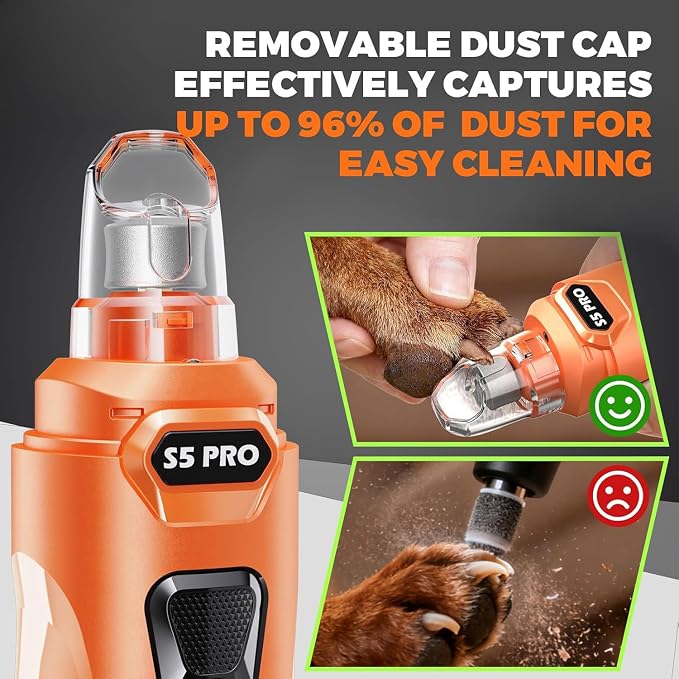 Whisper Quiet Dog Nail Grinder Safe & Stress-Free for Sensitive Dogs Cats | 4 LED Lights,3 Grinding Bits, 3-Speed, Pet Nail Trimmers, Rechargeable Painless Grooming Kit for All Breeds & Sizes