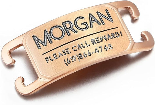 Rugged & Refined: Immovable Slide-On Pet ID Tag - Silent No-Noise Design - Deep Laser Engraved Horology-Grade Steel - Extra Small | PVD Rose Gold