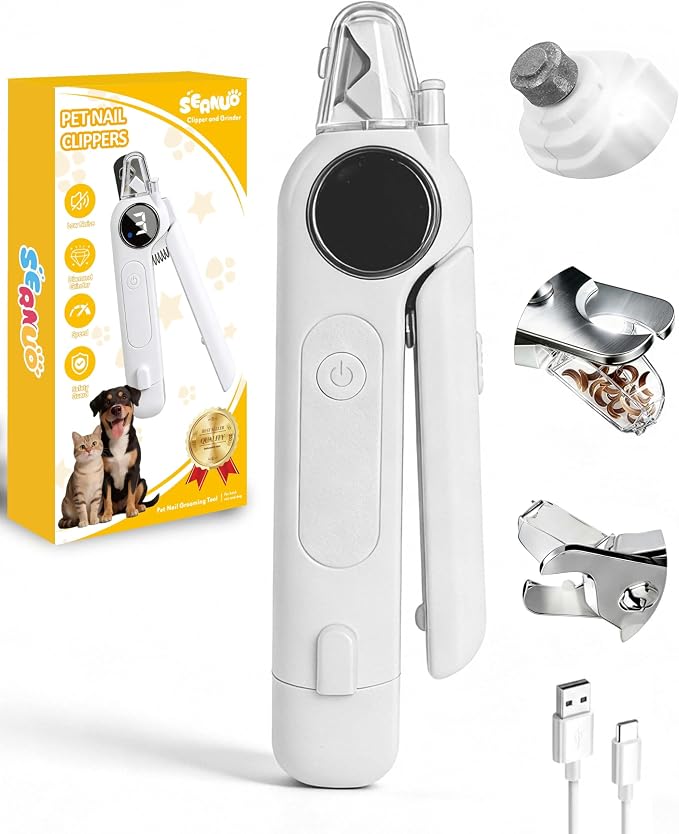 2-in-1 Pet Nail Clipper and Grinder with LED Light & Safety Guard - Painless Quiet Grooming Tool for Small & Large Dogs & Cats, Avoid Overcutting Professional Pet Trimmer