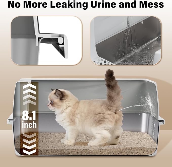 Stainless Steel Litter Box with Lid, Metal Litter Box No Odors,Cat LitterBox for Small to Medium Cats, Non Stick, Easy Cleaning
