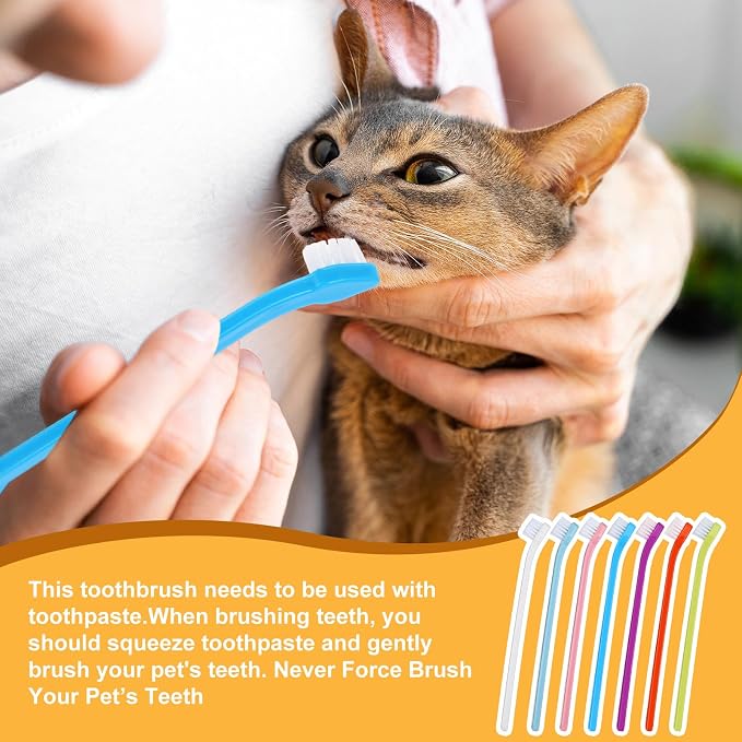 Tioncy 100 Pcs Small Dog Toothbrush Bulk Pack Long Handle Pet Toothbrushes with Soft Bristles, Dental Care Teeth Cleaning Kit for Small Breed Dogs, Cats, and Puppies (7 Colors)