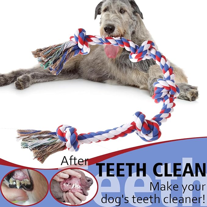 XIGOU Dog Rope Toys for Large Dogs Aggressive Chewers, Dog Chew Toys for Large Breed Indestructible, Heavy Duty Tough 3 Feet 5 Knots Dog Toy, Sturdy Rope toy for Dogs Tug of War Dog Toy Teeth Cleaning